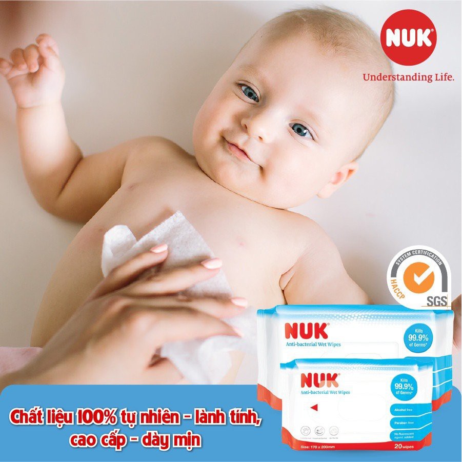 KHĂN ƯỚT DIỆT KHUẨN 99.9% NUK BẢO VỆ BÉ (80 TỜ/GÓI) NUK ANTIBATERIAL WIPES, 80 PCS/BAG