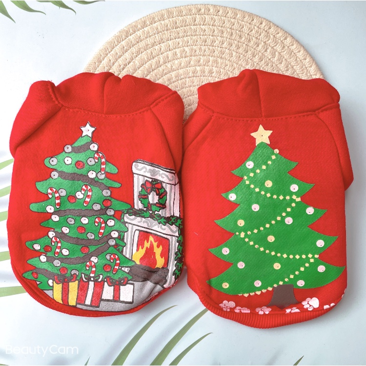 [27Pets} Áo Hoodie Hình Cây Thông Giáng Sinh Cho Thú Cưng Có Đèn LED Mới
