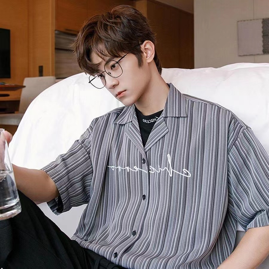 Áo sơ mi ngắn tay dáng rộng hoa văn kẻ sọc phong cách hàn quốc thời trang dành cho nam  thời trang nam áo dài tay unisex from rộng fashion  áo sơ mi nam dài tay retro tình nhân