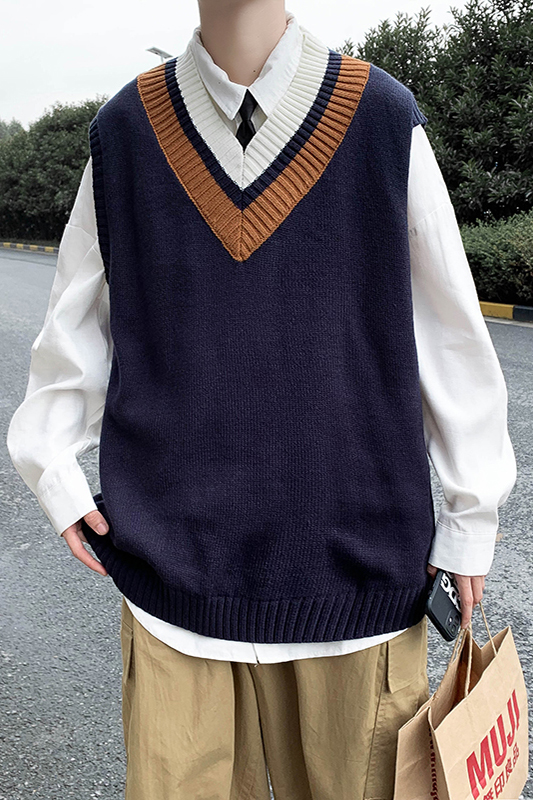 Áo Sweater Không Tay Cổ Chữ V Dáng Rộng Phong Cách Hàn Quốc Dành Cho Cặp Đôi