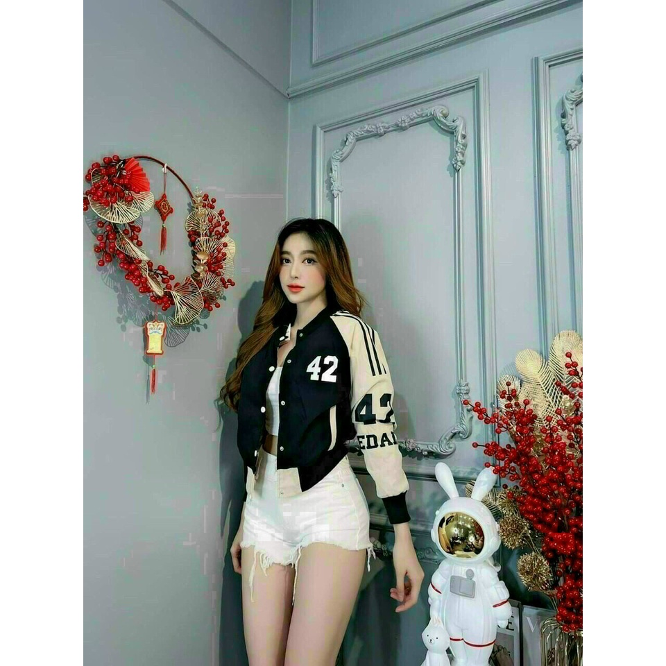 [8.8 Sales Freeship] Áo khoác dù, áo khoác chống nắng 2 lớp in số 42 phối tay trắng mặc nhà đi chơi cá tính