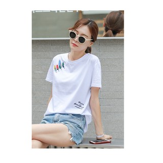 Áo thun nữ họa tiết thêu-chất đẹp màu trắng