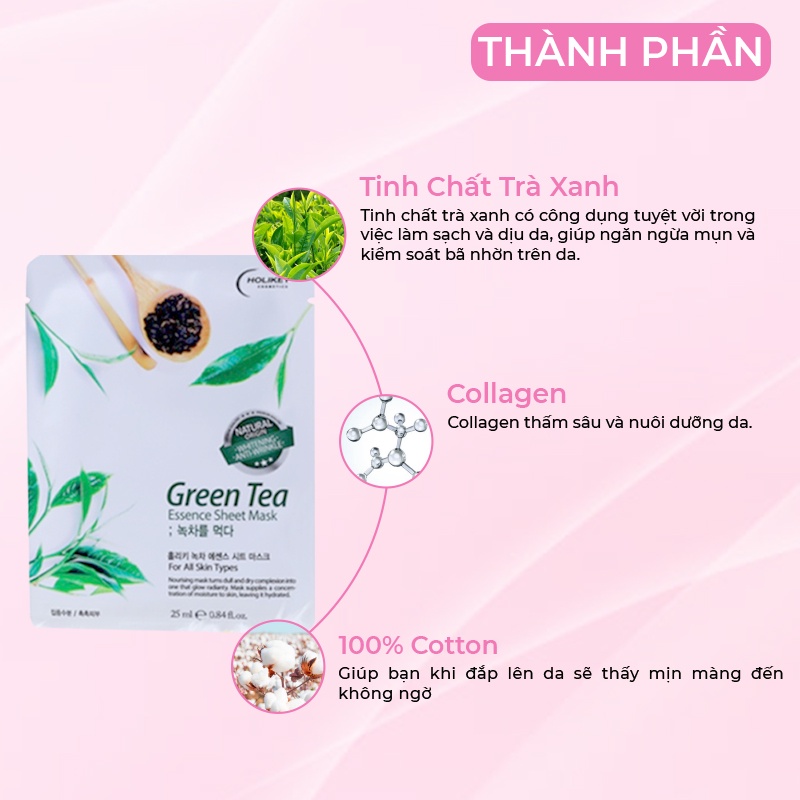 Mặt nạ giấy dưỡng da HOLIKEY Hàn Quốc chiết xuất từ Trà Xanh giúp ngăn ngừa mụn / làm trắng da dưỡng ẩm và mềm mịn 25ml