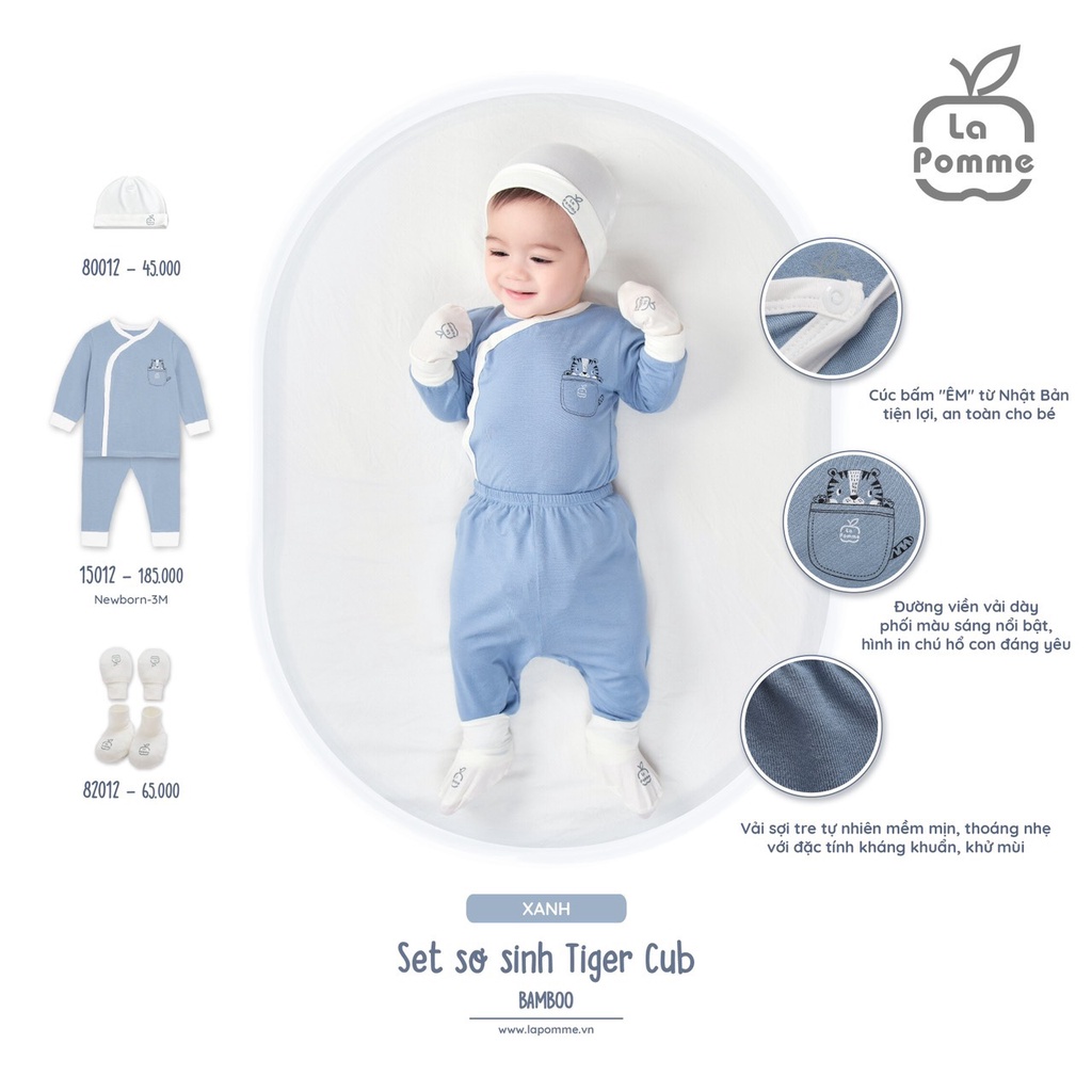 [CHÍNH HÃNG] Set sơ sinh dài tay sợi tre Tiger Cub họa tiết chú hổ con đáng yêu La Pomme
