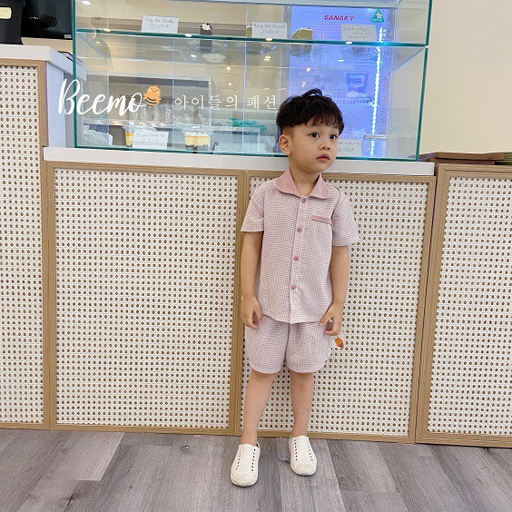 Bộ unisex kẻ caro hàng thiết kế hãng Bemoo, set đồ bộ phong cách Hàn Quốc