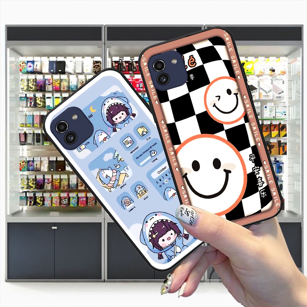 Ốp Samsung A03 in hình gấu caro đen trắng dễ thương siêu bền