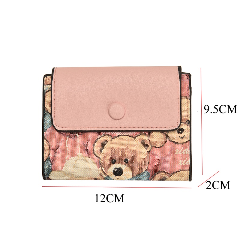 Ví Đựng Tiền Xu / Thẻ Có Khóa Cài Họa Tiết Gấu Hoạt Hình Dễ Thương Cho Nữ