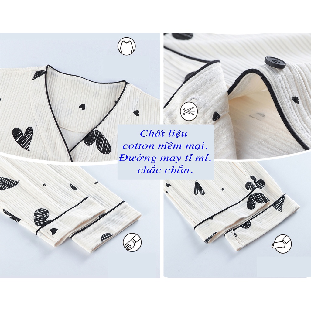 Bộ đồ ngủ dài tay dễ thương thu đông bigsize mặc nhà vải cotton phong cách Cardigan, bầu bì bon chen ok | BigBuy360 - bigbuy360.vn