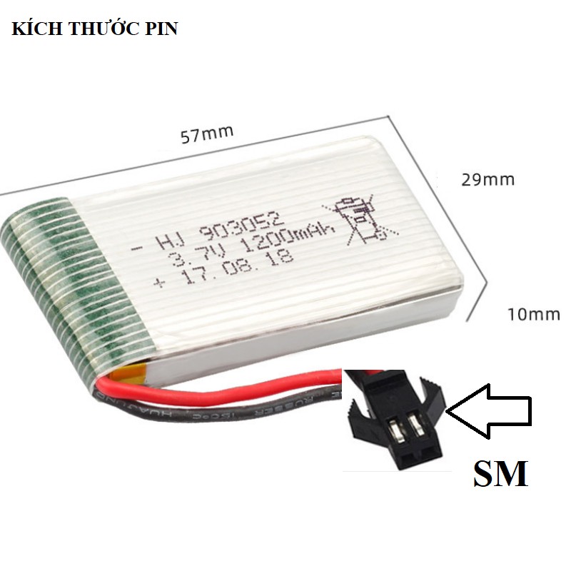 Pin sạc 3.7v 1200mah cổng nối SM dùng cho flycam máy bay điều khiển từ xa