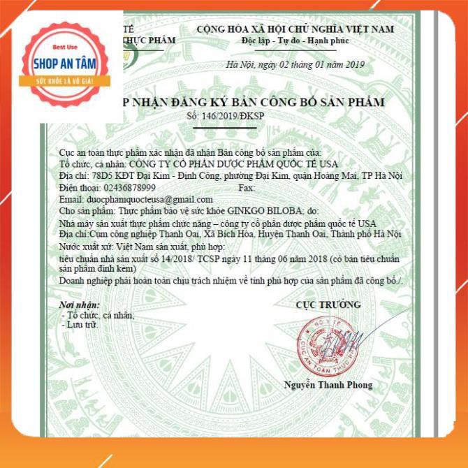 Viên uống Ginkgo Biloba TĂNG CƯƠNG TUẦN HOÀN NÃO, lưu thông mạch máu não