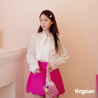 Áo sơ mi nơ cổ cúc ngọc lụa trắng tingoan DELILAH BLOUSE/WH