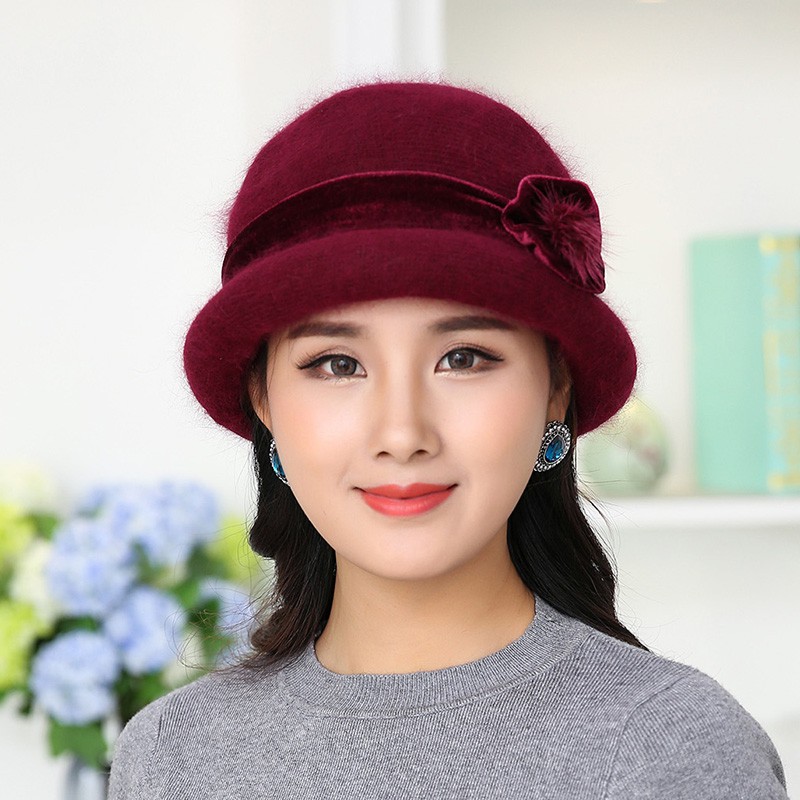Mũ Lông Thỏ Dệt Kim Dày Dặn Thời Trang Thu Đông Dành Cho Phụ Nữ Độ Tuổi Trung Niên