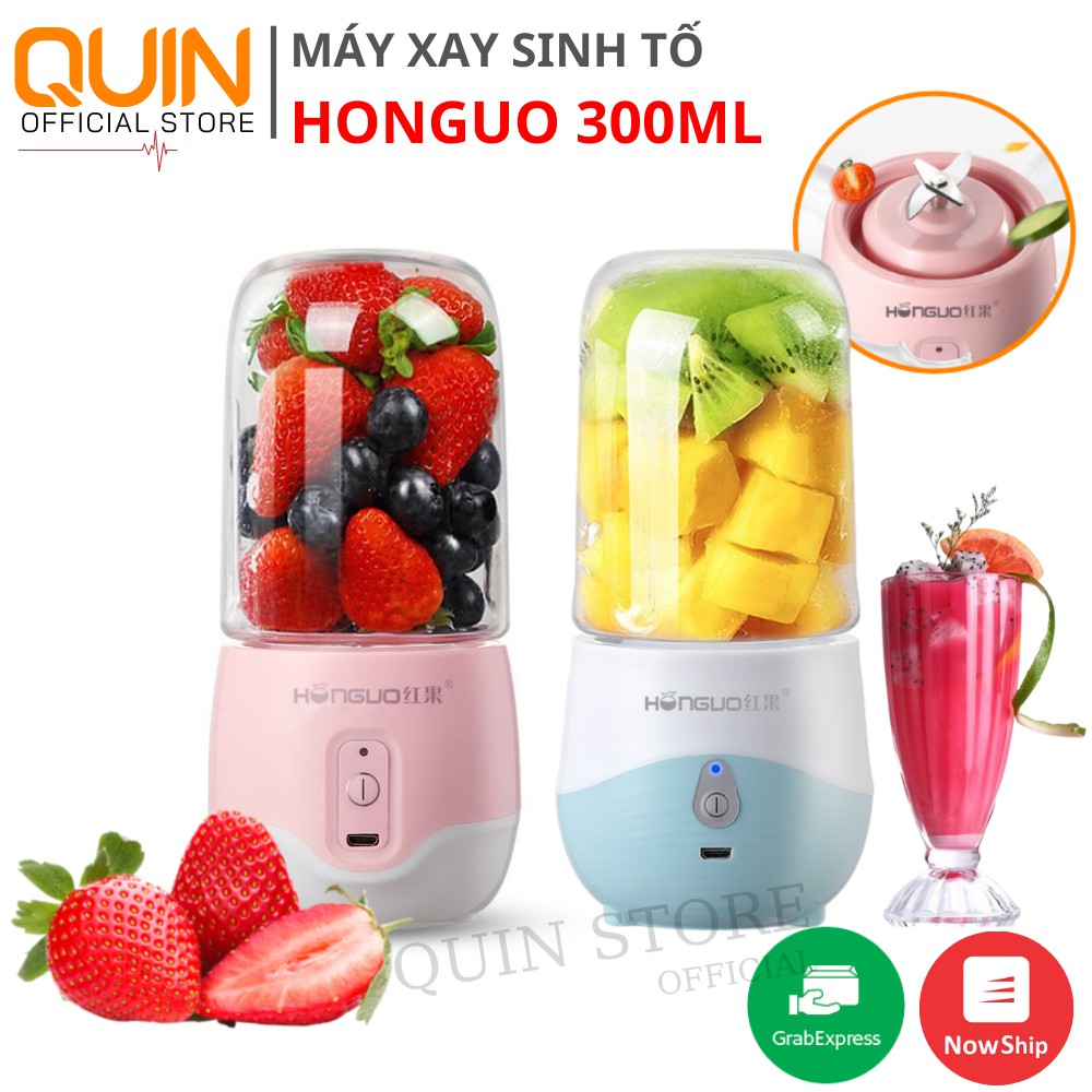 Máy xay sinh tố ❤️ HÀNG LOẠI 1❤️ Máy Xay HONGUO Sạc Pin 300ML An toàn, Nhỏ Gọn