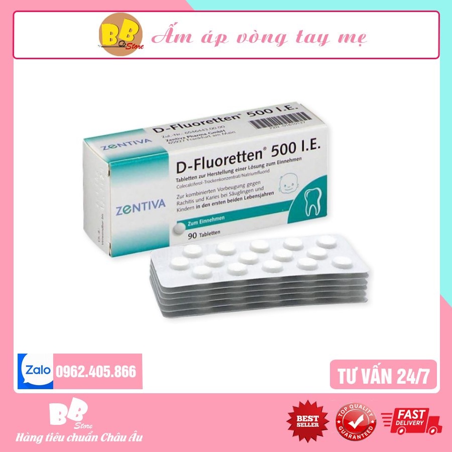Vitamin D Fluoretten 500 I.E Zentiva Đức Giúp Chăm Sóc Răng Miệng & Phòng Chống Còi Xương Cho Bé - Hộp 90v