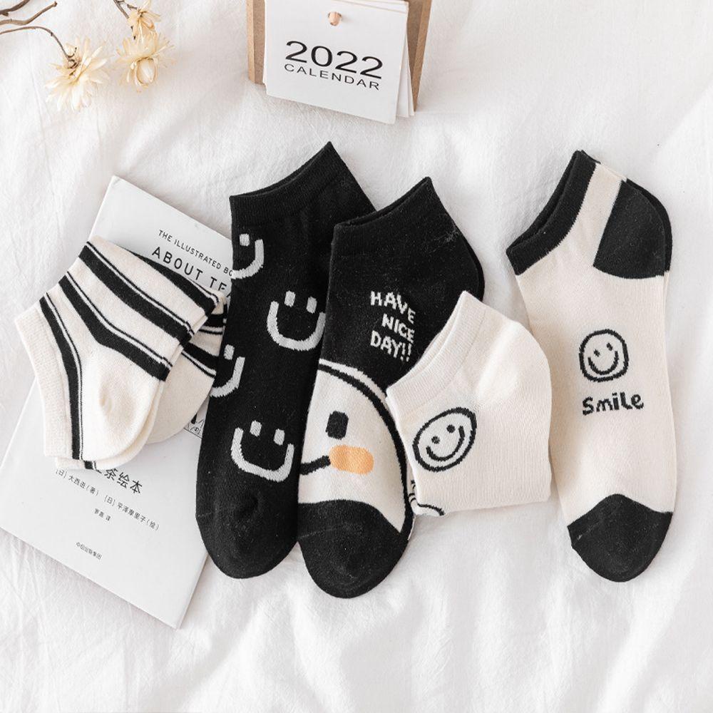 Vớ Cotton Cổ Thấp Họa Tiết Kẻ Sọc In Chữ Dễ Thương Thời Trang Cho Nữ