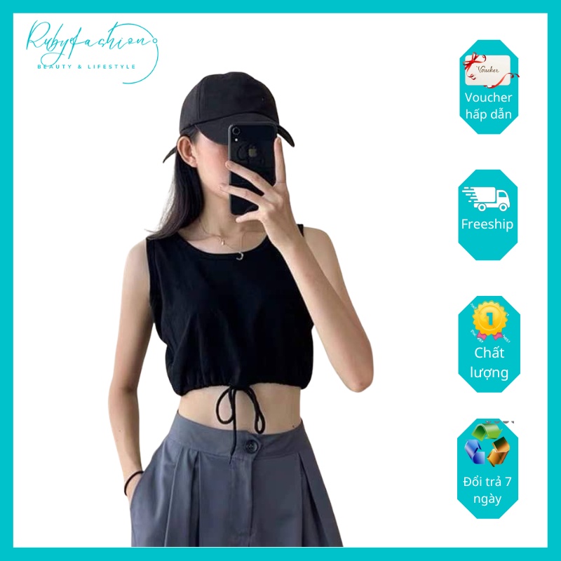 Áo balo nữ buộc eo bazic áo sát nách nữ croptop cổ tròn 2 màu đen trắng chất cotton thấm hút tốt XuongRubyTam