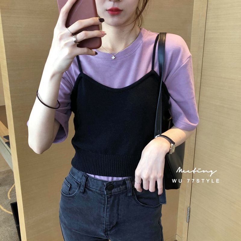 Áo gile hai dây dáng ôm màu trơn thanh lịch thời trang cho nữ