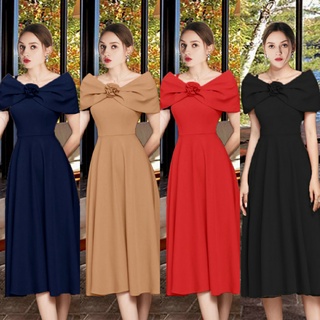 Đầm xoè trễ vai kèm bông cao cấp - yb220601