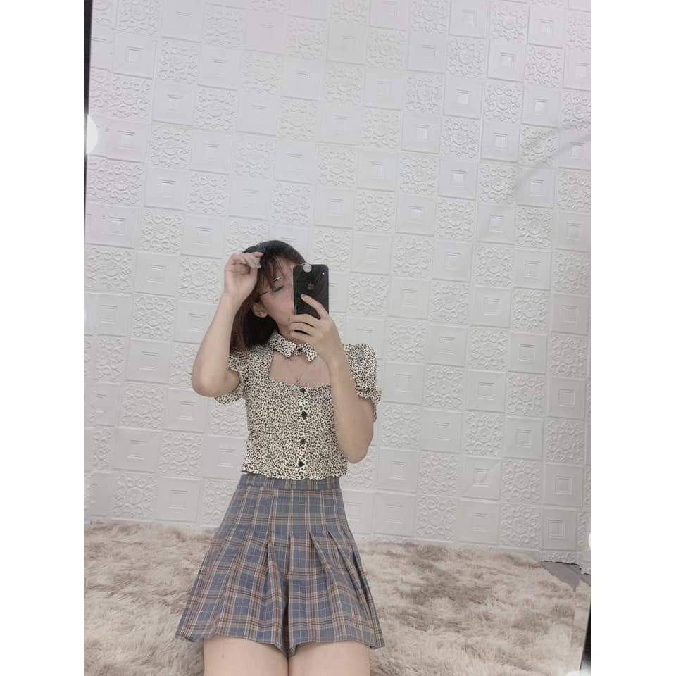 Áo lụa da beo cổ sơ mi khoét ngực