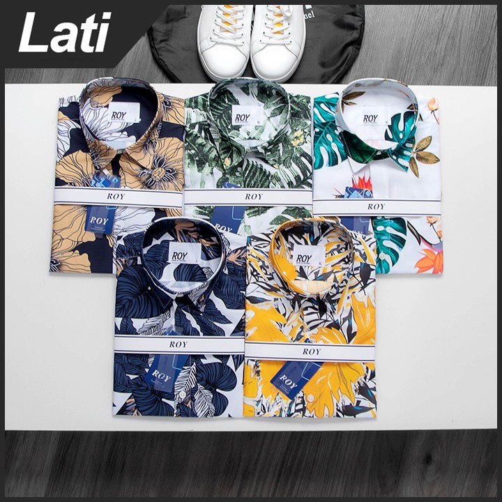 Áo Sơ Mi Nam Ngắn Tay, Somi Họa Tiết Hoa Lá Đi Biển, Du Lịch Vải Lụa Cotton Cao Cấp Chống Nhăn