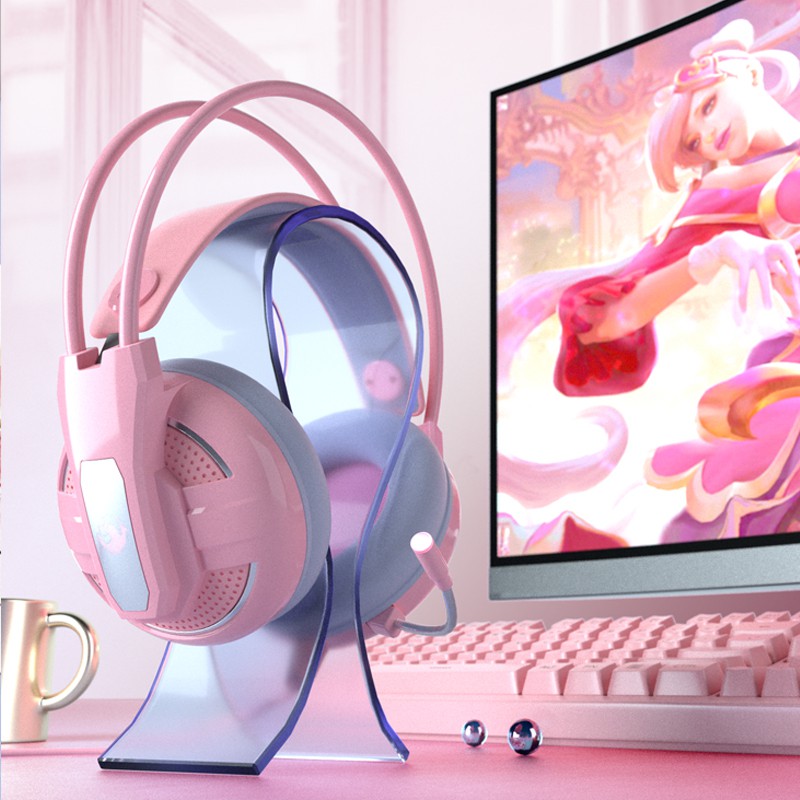 Tai Nghe Chụp Tai Gaming Có Mic Có dây Máy Tính Chơi Game Chuyên Dụng Màu Hồng Có Đèn Led Nhiều Màu tai nghr có micro kèm Gameming headphone co day Pink Cute Gamming headset PC tai nge nữ trẻ em