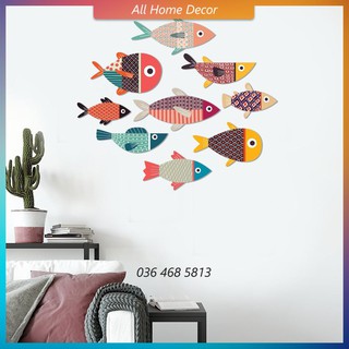 Bộ cá Decor Cao cấp, bộ cá treo tường - 9 em cá dán tường