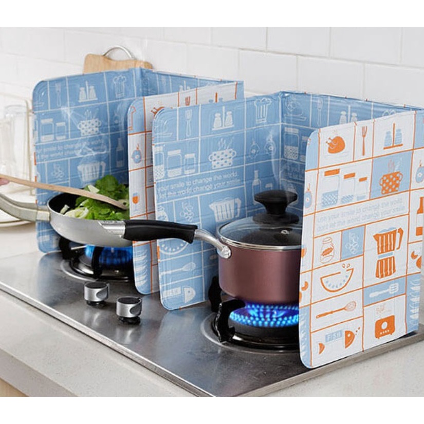 Miếng chắn dầu mỡ chiên xào 83cm có hình họa tiết - tấm nhôm che bếp gas mini tiện dụng hoa văn