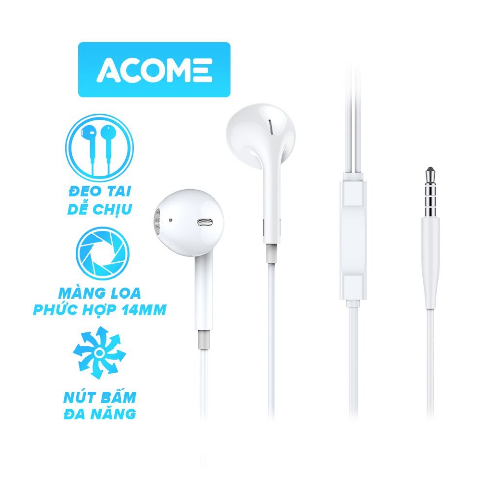 Tai nghe nhét tai ACOME AW01, Chất âm rõ nét, Chất liệu dây siêu bền, chống rối, Có Micro đàm thoại, Đeo tai dễ chịu