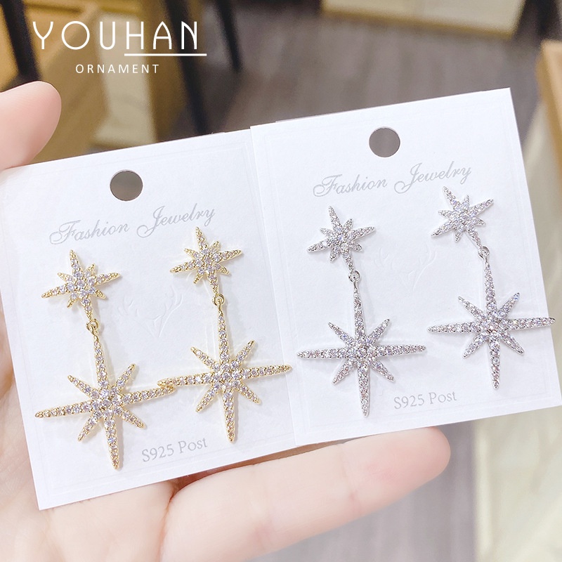 Bông Tai Dáng Dài Bằng Bạc 925 Đính Đá Thời Trang Cho Nữ