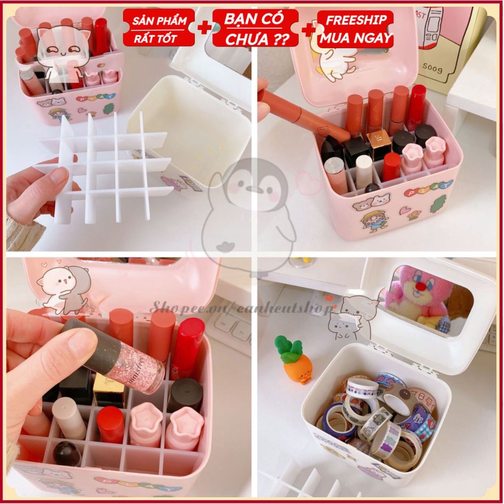 Hộp đựng son  Tặng kèm stick  Loại to 20 ô có gương soi cao cấp có nắp GG41062