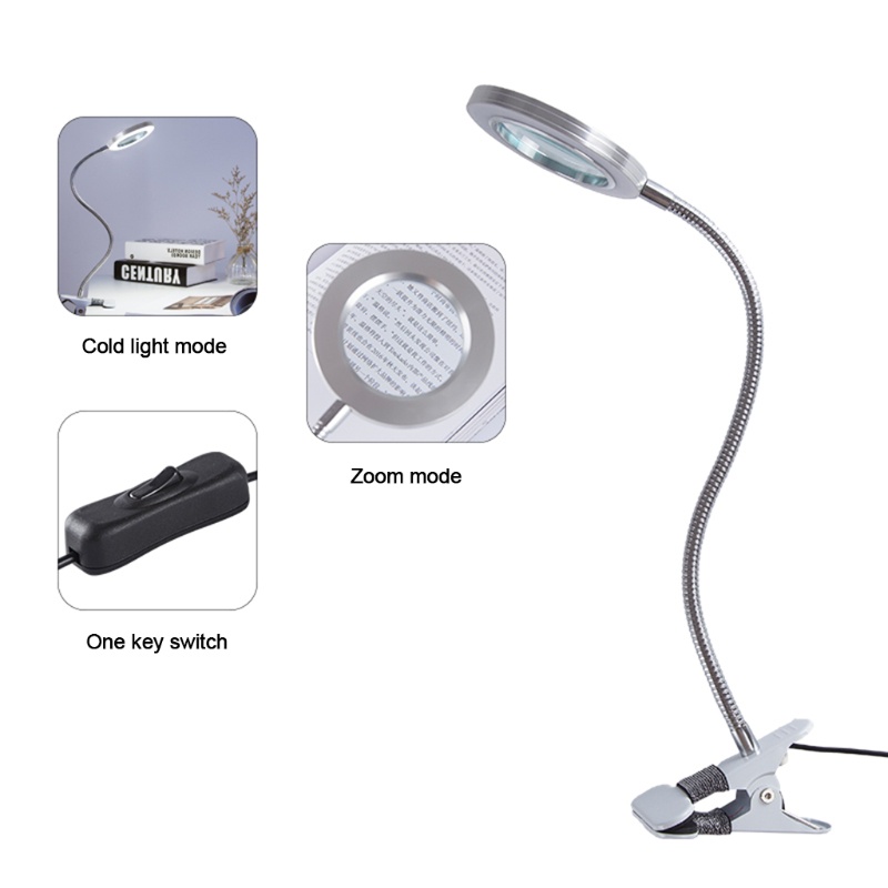 Kính lúp phóng đại 8X có đèn LED có kẹp linh hoạt 360 độ