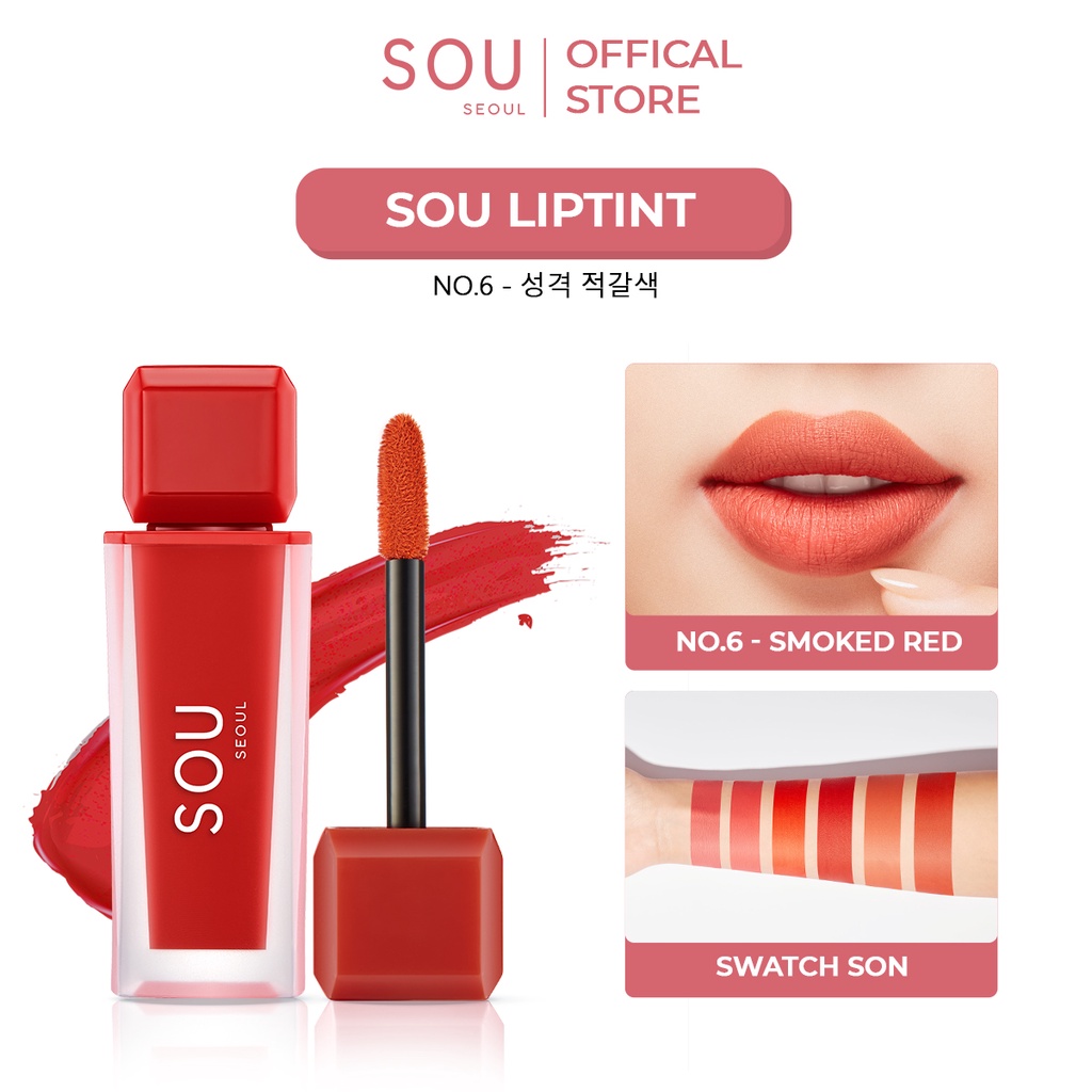 Son Kem Lì SOU No.6 - Màu Nâu Đỏ 7g, Mềm Mịn Lâu Trôi, Dưỡng Ẩm Môi Tối Ưu