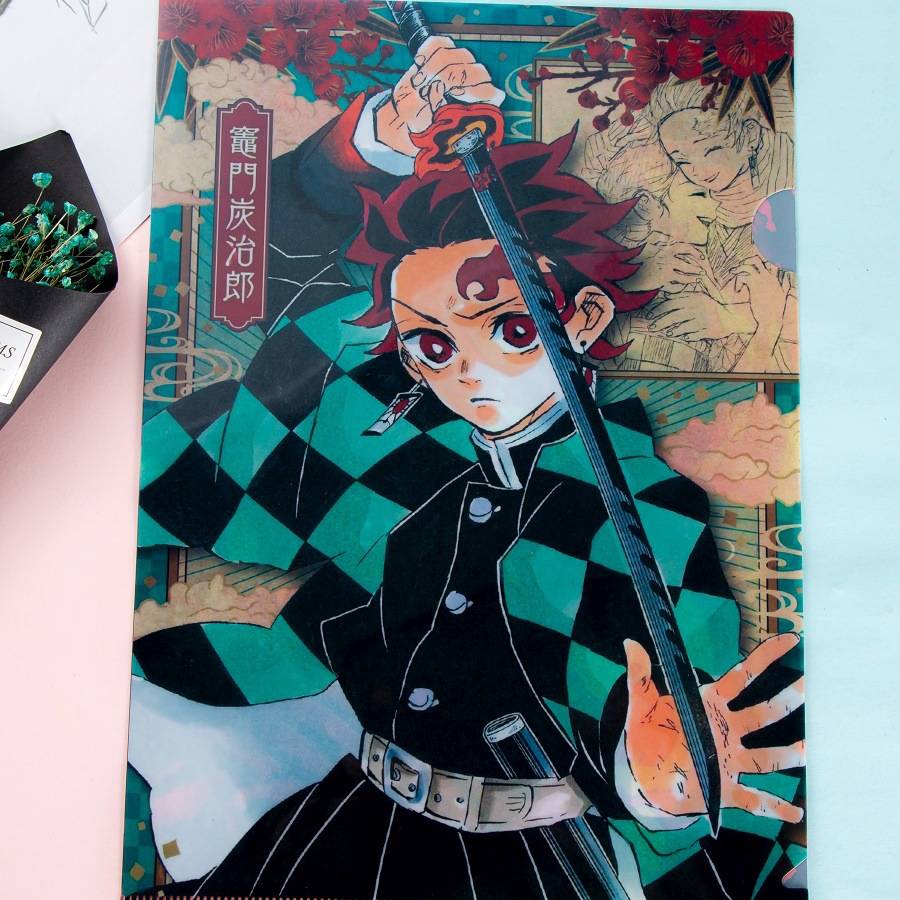 Túi clear bag túi đựng bài kiểm tra khổ A4 Anime Demon Slayer Kimetsu No Yaiba Kamado Tanjirou PVC Folder Receive Bag Concise Planner's Spiral Filing Products Card Holder Bag