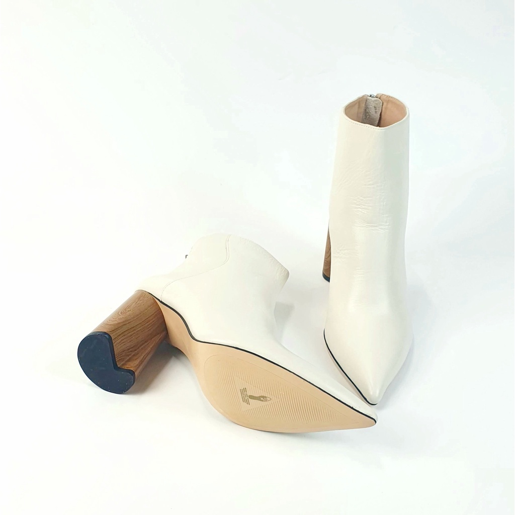 Giày Boot Cổ Thấp Za Ra Da Bò Thật Nguyên Miếng Hàng Thu Đông Đế Cao 7cm màu trắng kem | BigBuy360 - bigbuy360.vn
