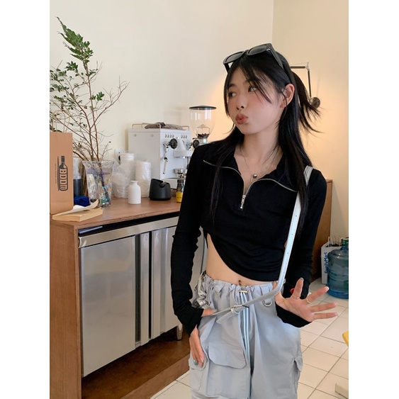 COZOK Áo Thun Tay Dài Cổ Đứng Dáng Ôm Thời Trang Trẻ Trung