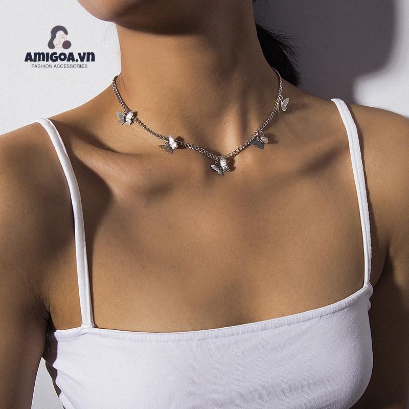 Vòng cổ Kim Loại Mặt Hình Bướm Tua Rua Đơn Giản Cho Nữ