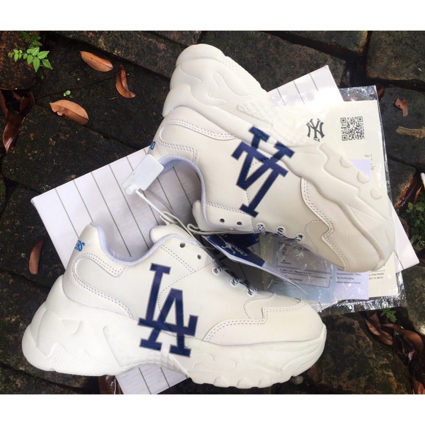 Giày MLB Boston, NY màu trắng [chữ IN 3D] chữ NY đen vàng đế nâu Tăng chiều cao Nam Nữ