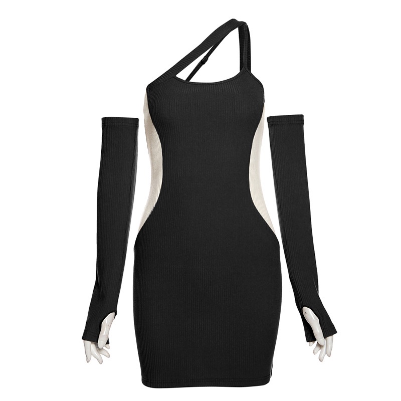 Đầm Mini Có Dây Đeo Vai Và Tay Áo Màu Khối Gợi Cảm Kiểu Mới D0326