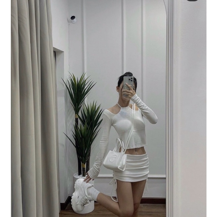 Áo thun gân len bẹt vai cổ yếm ba màu 💜💜💜💜N87777