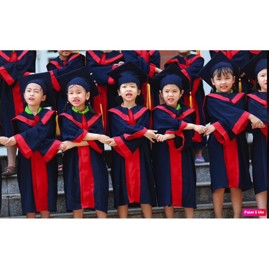 Bộ lễ phục Áo mũ cử nhân tốt nghiệp mầm non 3 - 5 tuổi xanh tím than vạt đỏ 1 bộ gồm 1 áo và 1 mũ R