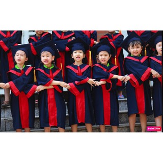 Bộ lễ phục Áo mũ cử nhân tốt nghiệp Tiểu học Cấp 1 lớp 5 (8- 11 tuổi) xanh tím than vạt đỏ 1 bộ gồm 1 áo và 1 mũ E