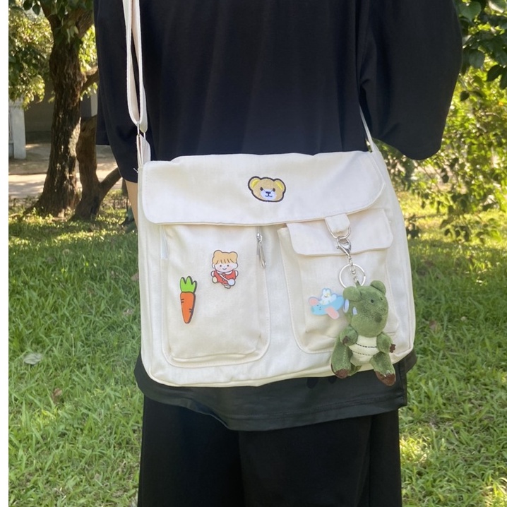 Túi đeo chéo Hazin nam nữ thời trang đi học để sách vở đồ dùng vải canvas đẹp giá rẻ chất lượng tốt HZM12