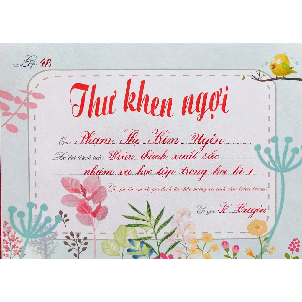 giấy thư khen ngợi học sinh 1 xấp 100 tờ định lượng 100gsm không lem khổ A5