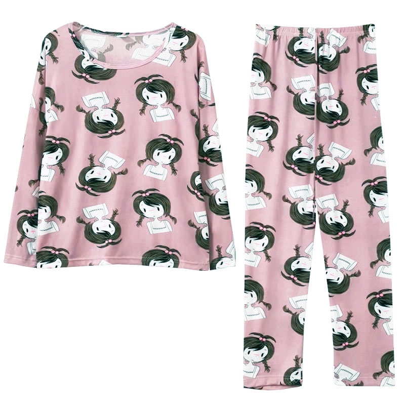 xiaohan korea women sleepwear autumn spring nightwear sets pyjamas Long sleeve Large size loose round neck pajama suit | BigBuy360 - bigbuy360.vn