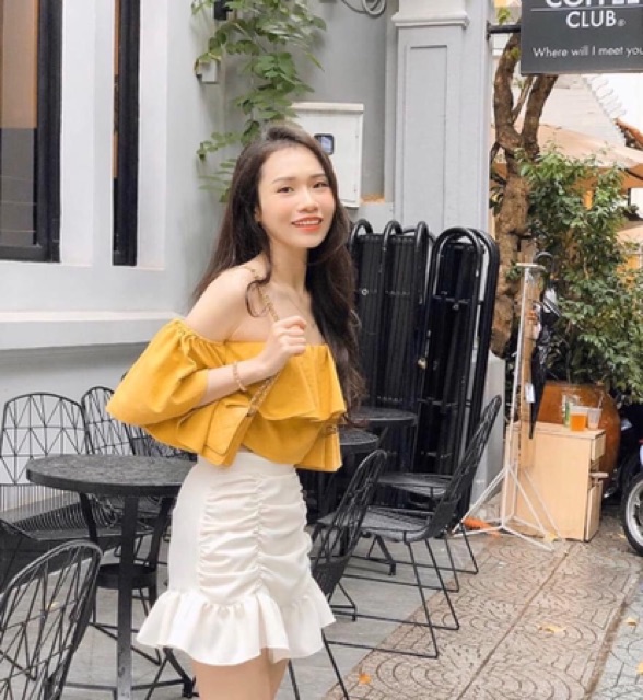[FREE SHIP] Set 3 món gồm áo trễ vai + chân váy + dây áo