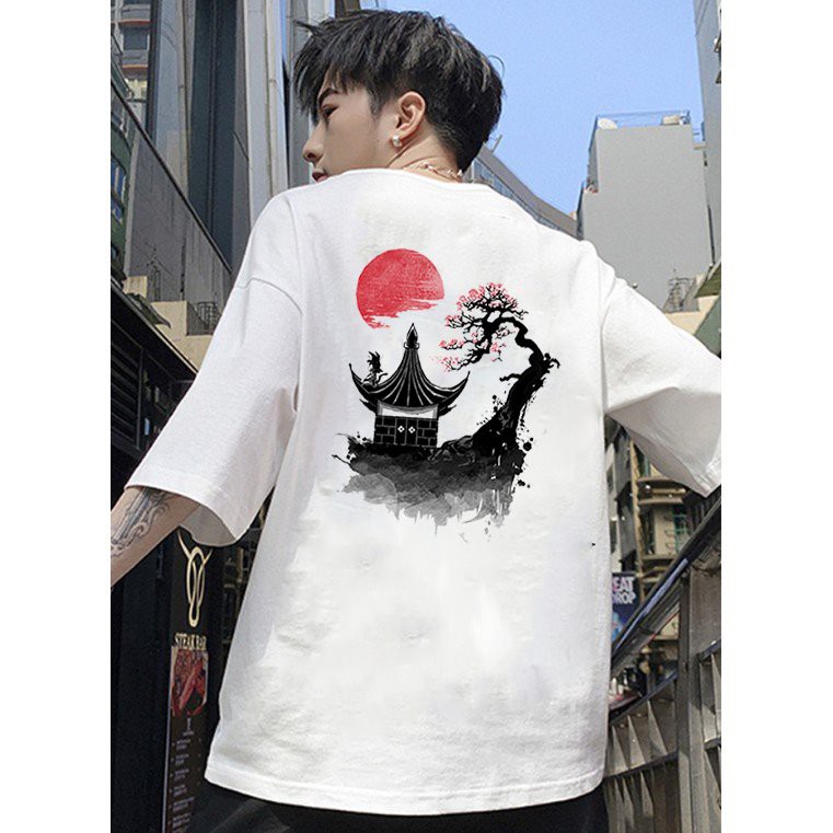 Áo thun unisex form rộng họa tiết phong cách Nhật Bản vải dày mịn 2020T2444