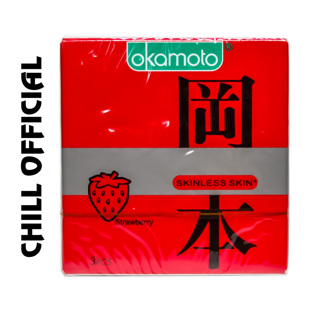 Bao cao su Okamoto skinless skin strawberry hương dâu hộp 3 cái bao cao su Chill