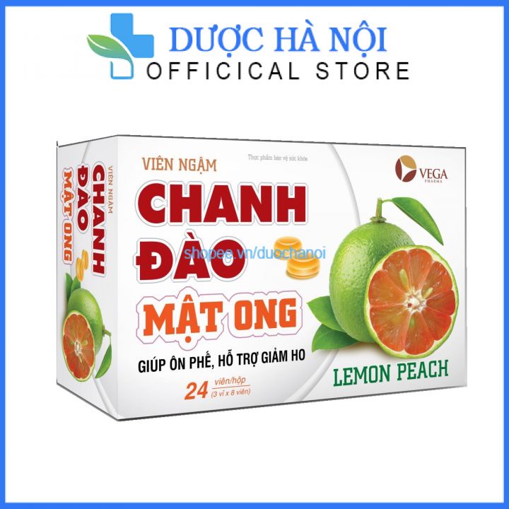 Viên ngậm chanh đào mật ong Vega hỗ trợ giảm ho, giảm đờm 8 viên x 3 vỉ