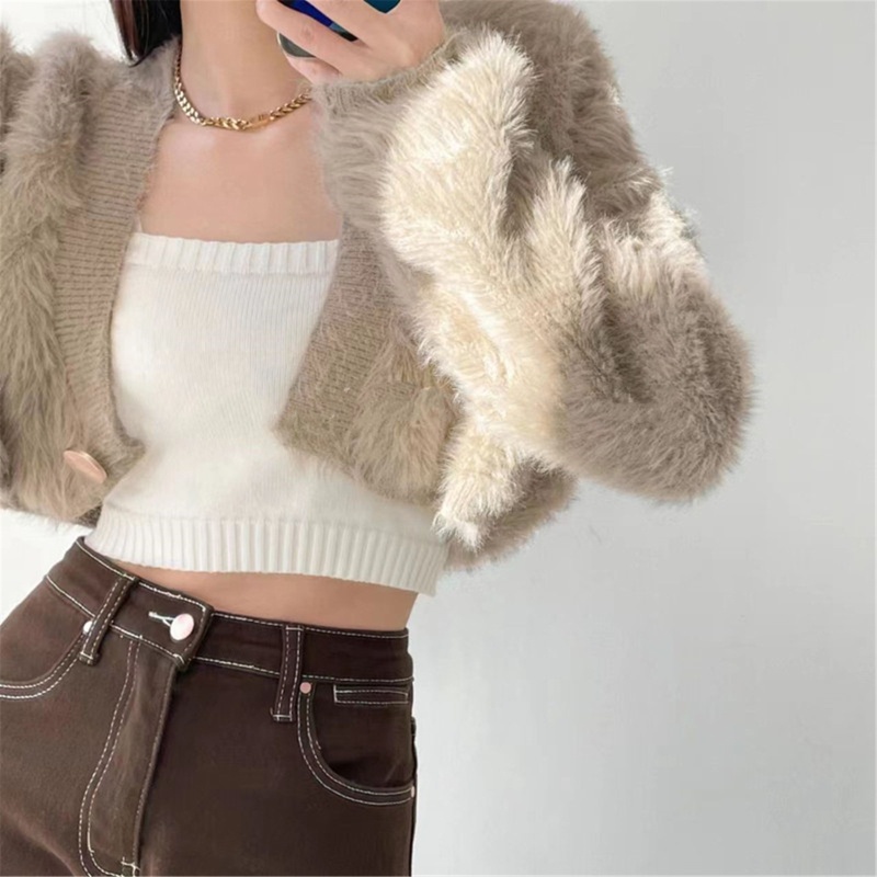 Áo Khoác Lông Xù Màu Trơn Dễ Thương Dành Cho Nữ