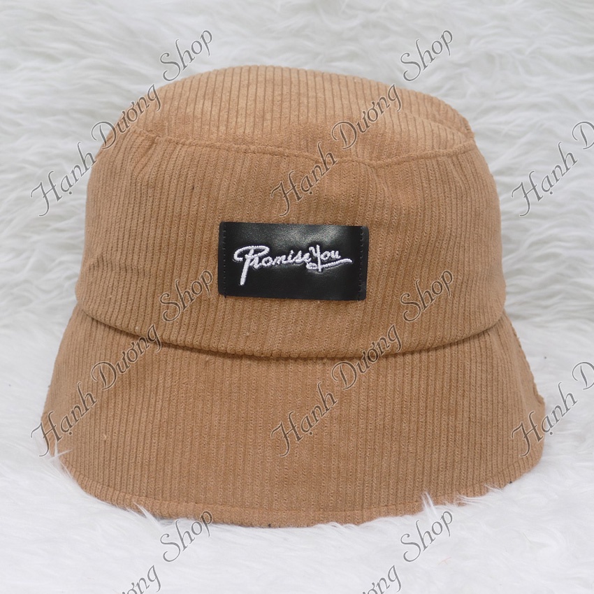 Mũ bucket cụp nhung nón tai bèo vành tròn thêu chữ sớ nhung đũa to phong cách thời trang phù hợp cả nam lẫn nư